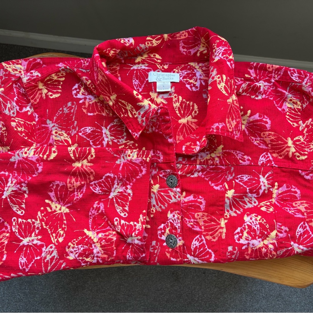 Christopher & Banks Red and Yellow Butterfly Jacket - Picture 4 of 6